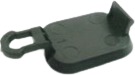 A dark grey flap cover on a strap with a hooked end.