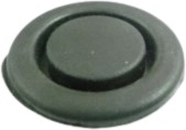 A dark grey round plug with a raised centre.