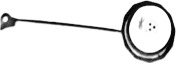 A long black tether with an eyelet at one end and a ring at the other.
