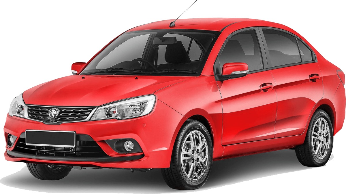 A red four-door sedan.