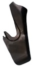 A small black curved trim piece with a hooked end.